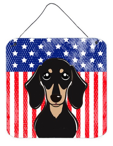 American Flag & Smooth Black & Tan Dachshund Wall or Door Hanging Prints