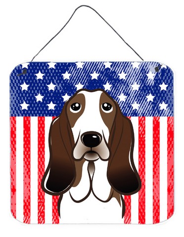 BB2173DS66 American Flag & Basset Hound Wall or Door Hanging Prints