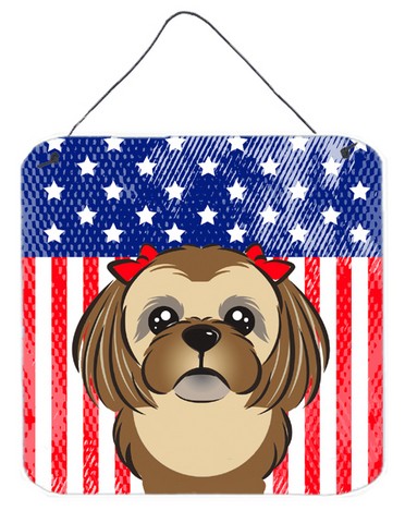 BB2179DS66 American Flag & Chocolate Brown Shih Tzu Wall or Door Hanging Prints