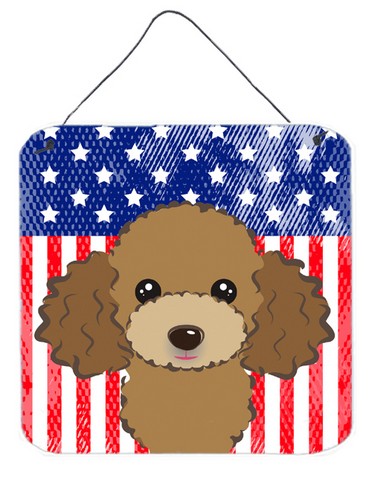 BB2186DS66 American Flag & Chocolate Brown Poodle Wall or Door Hanging Prints