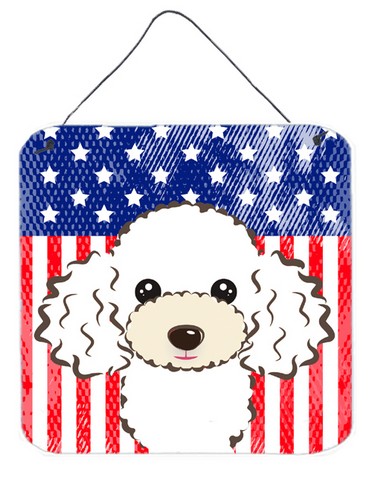 American Flag & White Poodle Wall or Door Hanging Prints