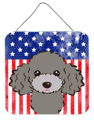 American Flag & Silver Gray Poodle Wall or Door Hanging Prints