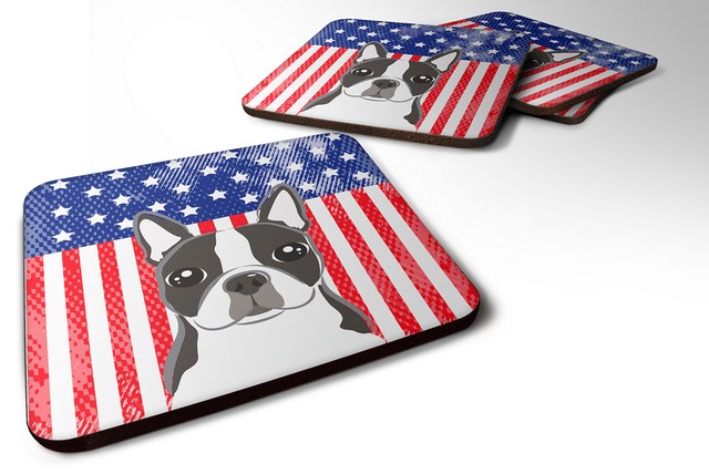 American Flag & Boston Terrier Foam Coaster, Set of 4
