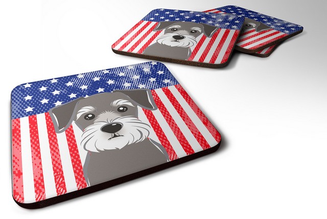 BB2136FC American Flag & Schnauzer Foam Coaster, Set of 4