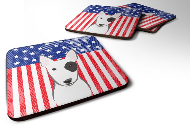 BB2139FC American Flag & Bull Terrier Foam Coaster, Set of 4