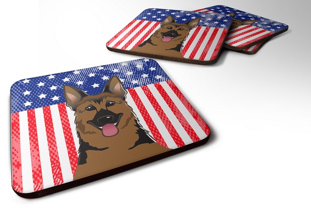 American Flag & German Shepherd Foam Coaster, Set of 4