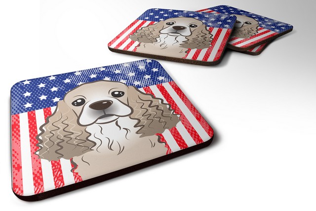 BB2146FC American Flag & Cocker Spaniel Foam Coaster, Set of 4