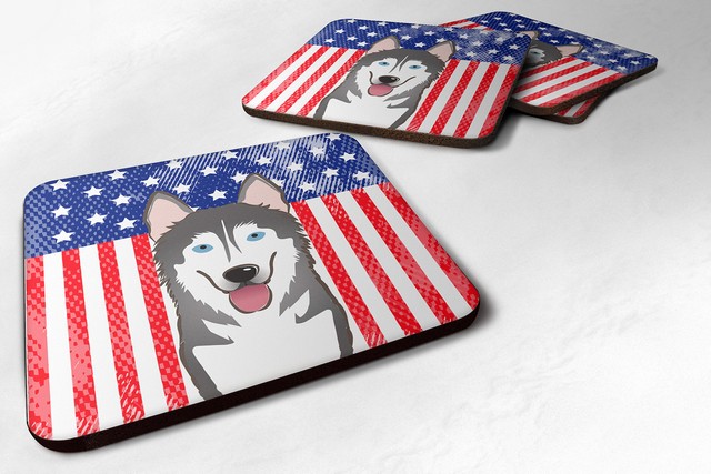 BB2148FC American Flag & Alaskan Malamute Foam Coaster, Set of 4
