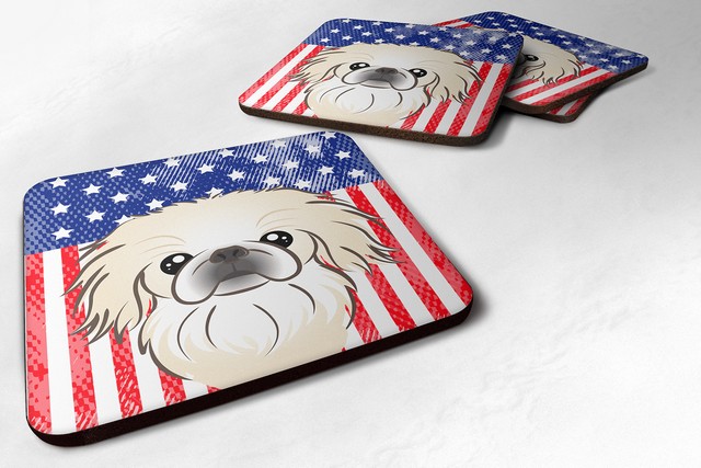 BB2151FC American Flag & Pekingese Foam Coaster, Set of 4