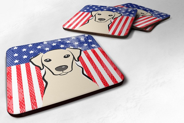 BB2152FC American Flag & Yellow Labrador Foam Coaster, Set of 4