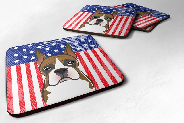 American Flag & Boxer Foam Coaster, Set of 4