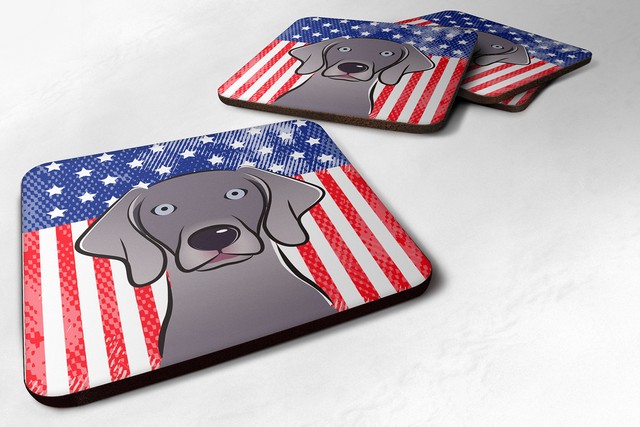 American Flag & Weimaraner Foam Coaster