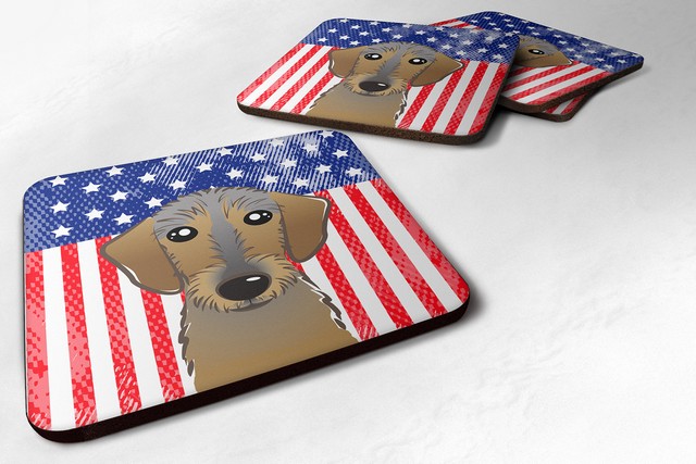 BB2163FC American Flag & Wirehaired Dachshund Foam Coaster, Set of 4