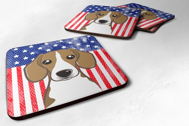 BB2169FC American Flag & Beagle Foam Coaster, Set of 4