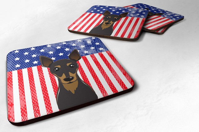 BB2170FC American Flag & Miniature Pinscher Foam Coaster, Set of 4