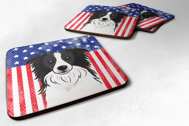 American Flag & Border Collie Foam Coaster