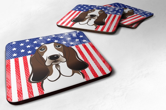 American Flag & Basset Hound Foam Coaster