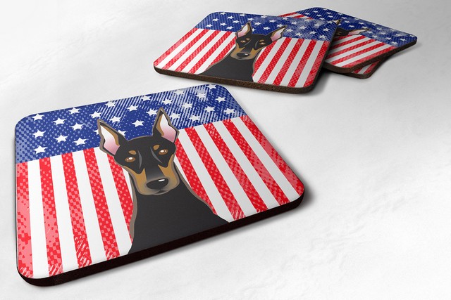 American Flag & Doberman Foam Coaster, Set of 4