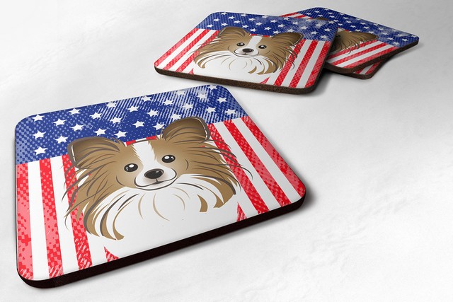 BB2178FC American Flag & Papillon Foam Coaster, Set of 4