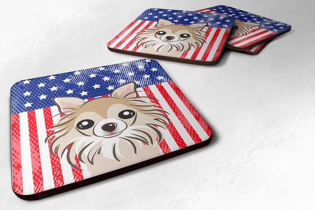 BB2181FC American Flag & Chihuahua Foam Coaster, Set of 4