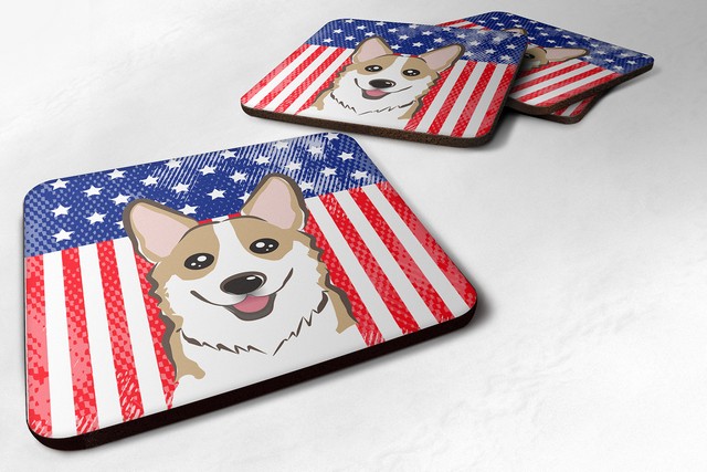 American Flag & Sable Corgi Foam Coaster