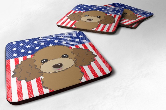 American Flag & Chocolate Brown Poodle Foam Coaster