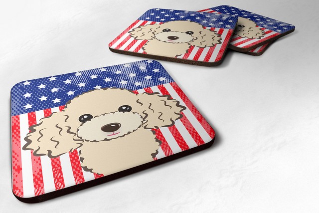American Flag & Buff Poodle Foam Coaster, Set of 4