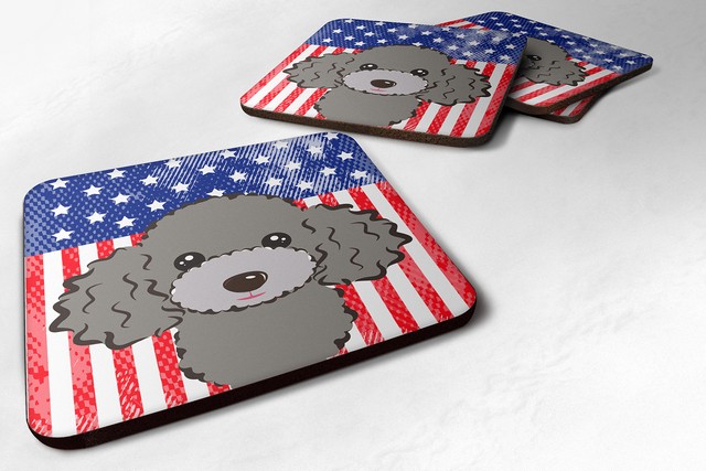 American Flag & Silver Gray Poodle Foam Coaster