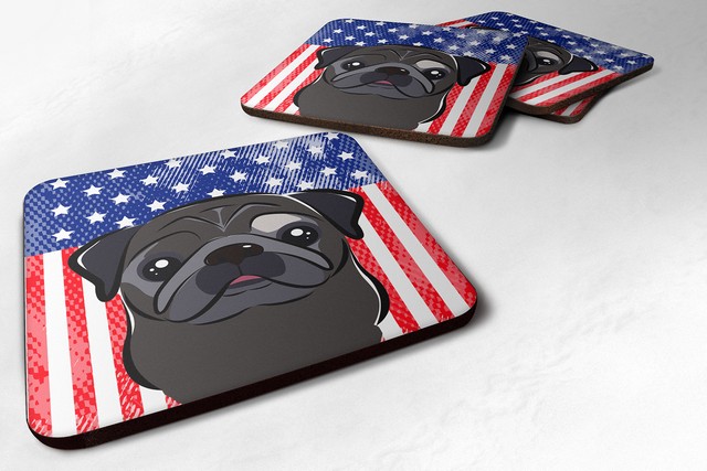 American Flag & Black Pug Foam Coaster