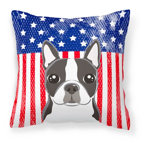 American Flag & Boston Terrier Fabric Decorative Pillow