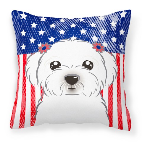 American Flag & Maltese Fabric Decorative Pillow - 14 x 3 x 14 in.