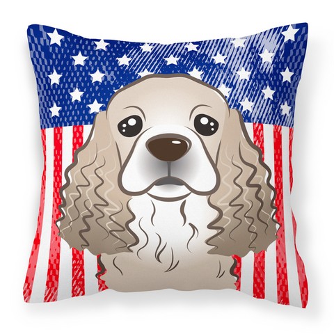 American Flag & Cocker Spaniel Fabric Decorative Pillow