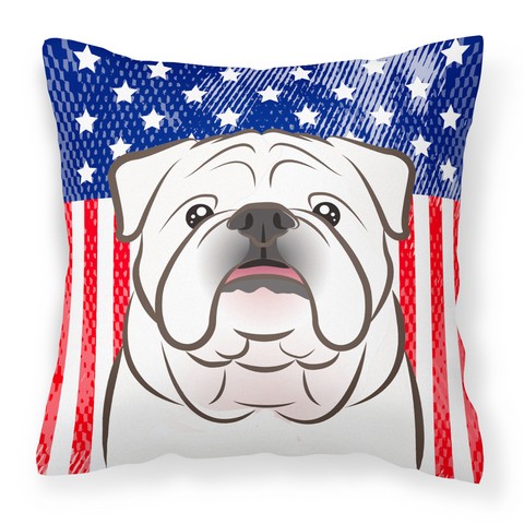 American Flag & White English Bulldog Fabric Decorative Pillow
