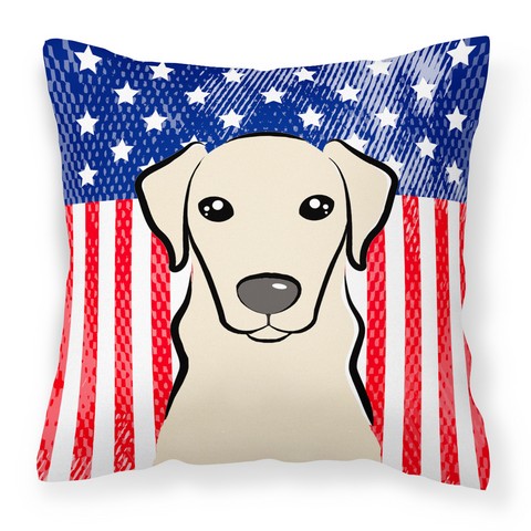 American Flag & Yellow Labrador Fabric Decorative Pillow - 14 x 3 x 14 in.