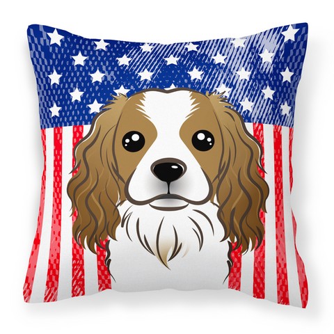 American Flag & Cavalier Spaniel Fabric Decorative Pillow - 14 x 3 x 14 in.