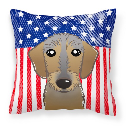American Flag & Wirehaired Dachshund Fabric Decorative Pillow - 14 x 3 x 14 in.