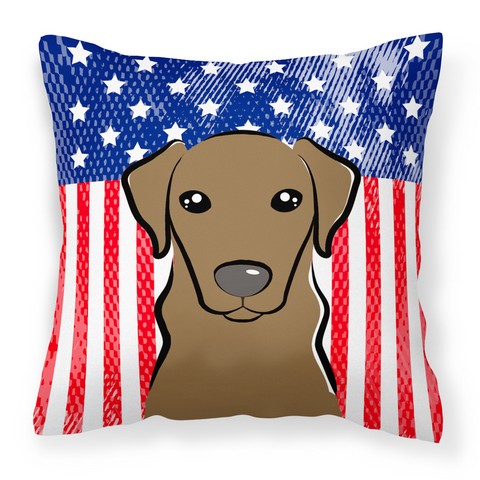 American Flag & Chocolate Labrador Fabric Decorative Pillow