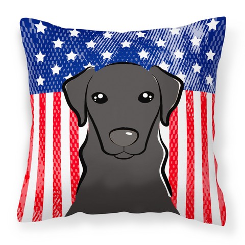 American Flag & Black Labrador Fabric Decorative Pillow - 14 x 3 x 14 in.