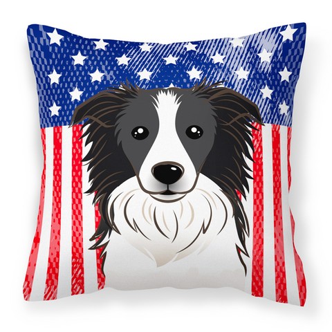 American Flag & Border Collie Fabric Decorative Pillow