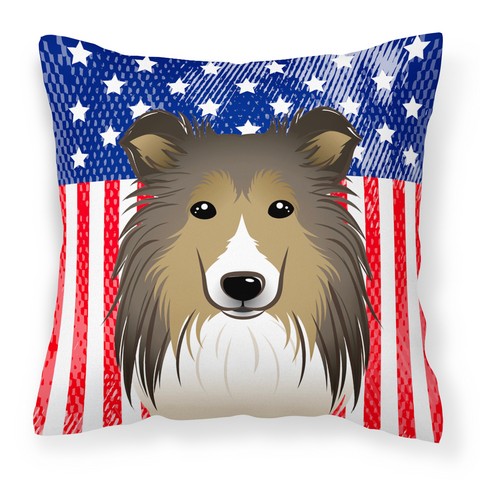 American Flag & Sheltie Fabric Decorative Pillow - 14 x 3 x 14 in.