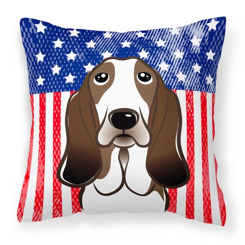 American Flag & Basset Hound Fabric Decorative Pillow