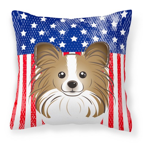 American Flag & Papillon Fabric Decorative Pillow - 14 x 3 x 14 in.