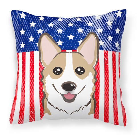 American Flag & Sable Corgi Fabric Decorative Pillow - 14 x 3 x 14 in.