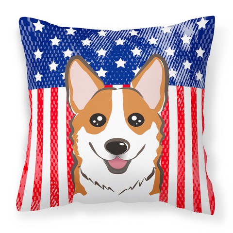 American Flag & Red Corgi Fabric Decorative Pillow, 14 x 3 x 14 in.