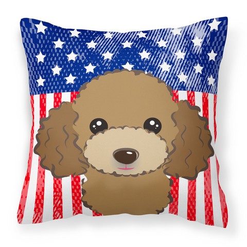 American Flag & Chocolate Brown Poodle Fabric Decorative Pillow - Chocolate Brown - 14in. H x 3in. W x 14in. L