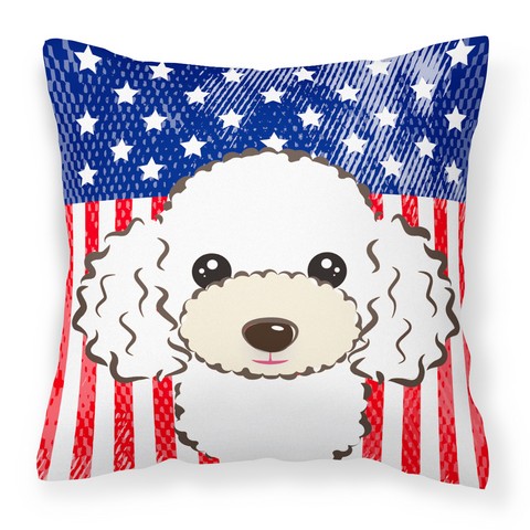 BB2187PW1414 American Flag & White Poodle Fabric Decorative Pillow
