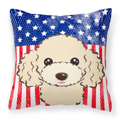 American Flag & Buff Poodle Fabric Decorative Pillow
