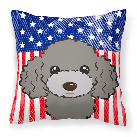 BB2189PW1414 American Flag & Silver Gray Poodle Fabric Decorative Pillow, 14 x 3 x 14 in.