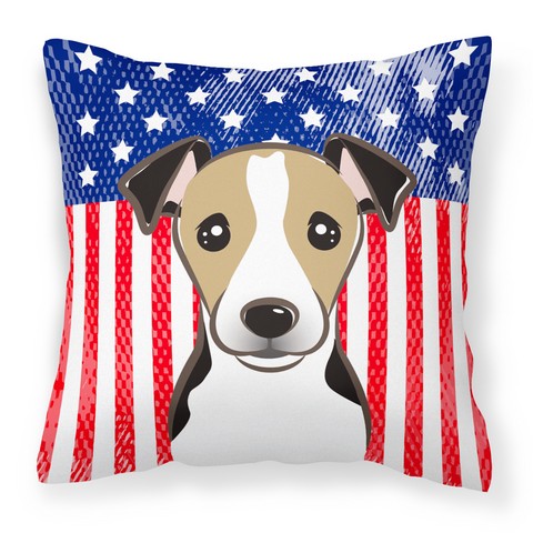 BB2191PW1414 American Flag & Jack Russell Terrier Fabric Decorative Pillow, 14 x 3 x 14 in.