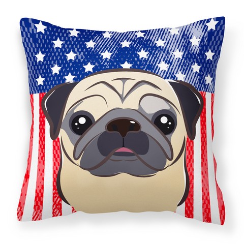American Flag & Fawn Pug Fabric Decorative Pillow